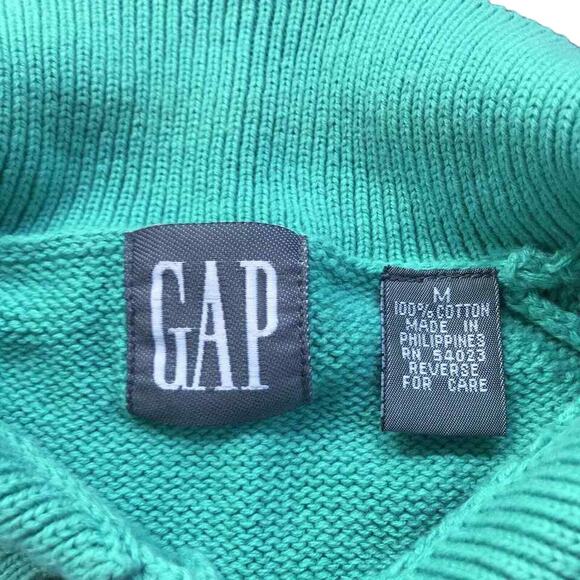 1990s VTG GAP Chunky Knit Collared Button Up Teal Cardigan Sweater Size Medium - Picture 4 of 4